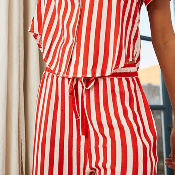 Free People Shiny Nights PJ Set Red & White Stripes NWT Only 1 Sz Small Set Left - Picture 11 of 14